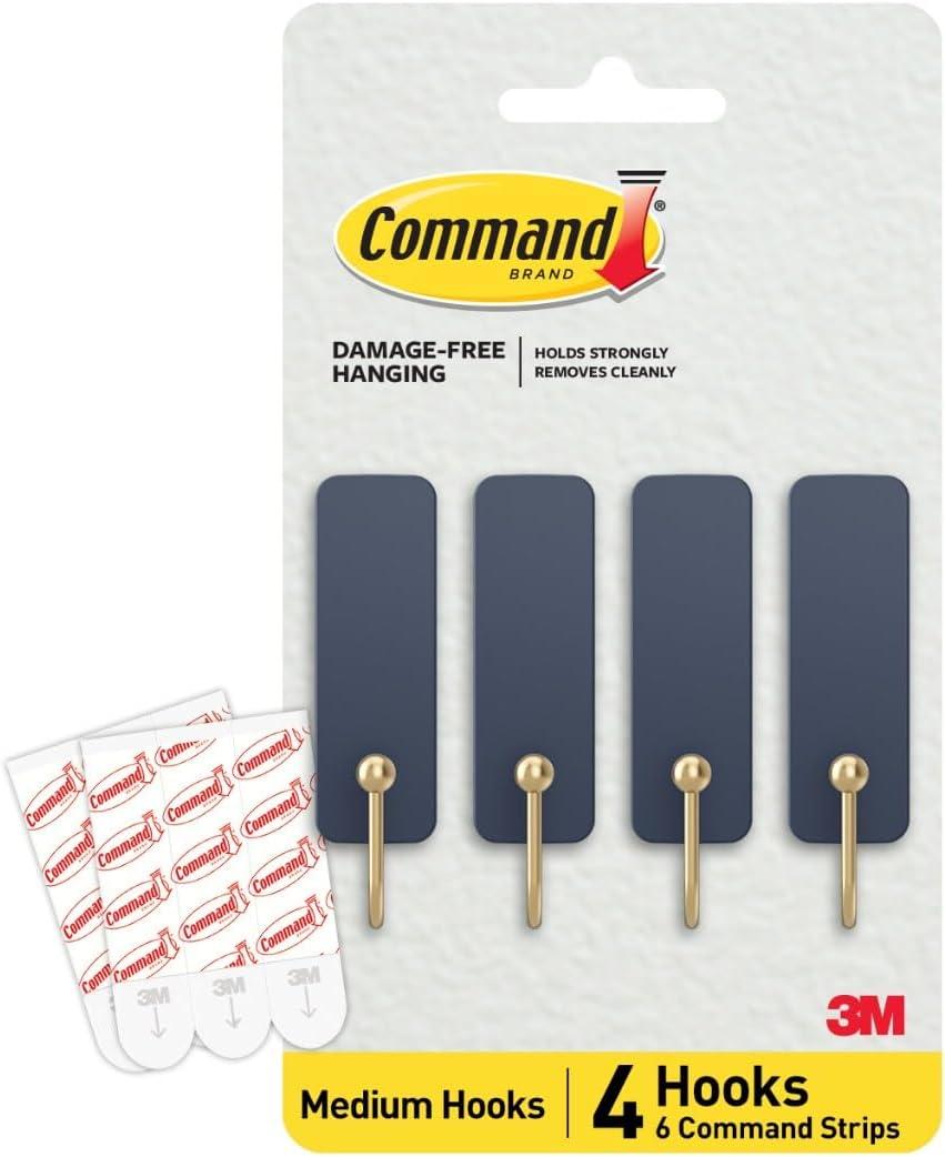 Command Medium Wire Hook, Juniper Berry, 4 Hooks, 6 Strips