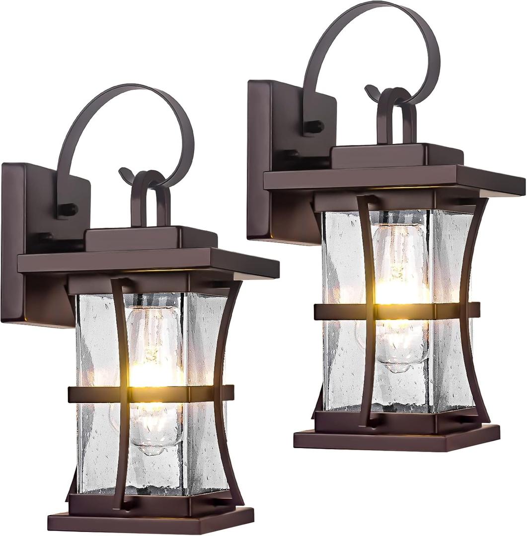2 Packs Outdoor Wall Light, Oil Rubbed Bronze Exterior Light Fixture Waterproof Porch Sconces Wall Mounted Lighting, Anti-Rust Rustic Wall Sconce for House Garage, Doorway, Front Door Entryway, E26 (Sensor-Free-Bronze)