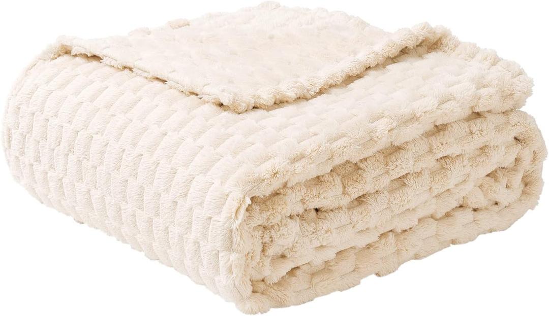 FY FIBER HOUSE Fleece Throw Blanket for Couch 300GMS Super Soft Plush Fuzzy Blankets and Throws for Sofa Bed Office, 40x50 Inches, Beige