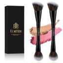 2 x Blush Brush, Dual-Ended Foundation Makeup Brush for Contouring, Blending, and Bronzing(Angled & Round), Angled Contoured for Flawless Face Foundation, Vegan & Cruelty-Free