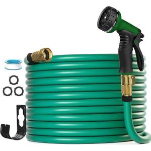 Garden Hose, Water Hose 50ft with 10 Function Spray Nozzle, Water Hose No Kink Leakproof Easy to Move & Store (Green)