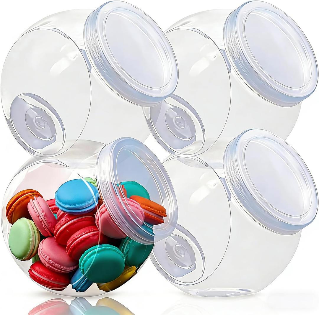 Candy Jar,Cookie Jar Cookie Containers Candy Jars with Lids,4 Pack Plastic Candy Jars for Candy Buffet and Party Table, Candy Buffet Containers, Cookie Jars Dry Food Jars(33.8 oz)