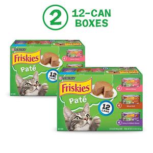 Purina Friskies Wet Cat Food Pate Variety Pack Salmon Dinner, Turkey and Giblets Dinner and Mixed Grill - (2 Packs of 12) 5.5 oz. Cans, BB JAN 2027