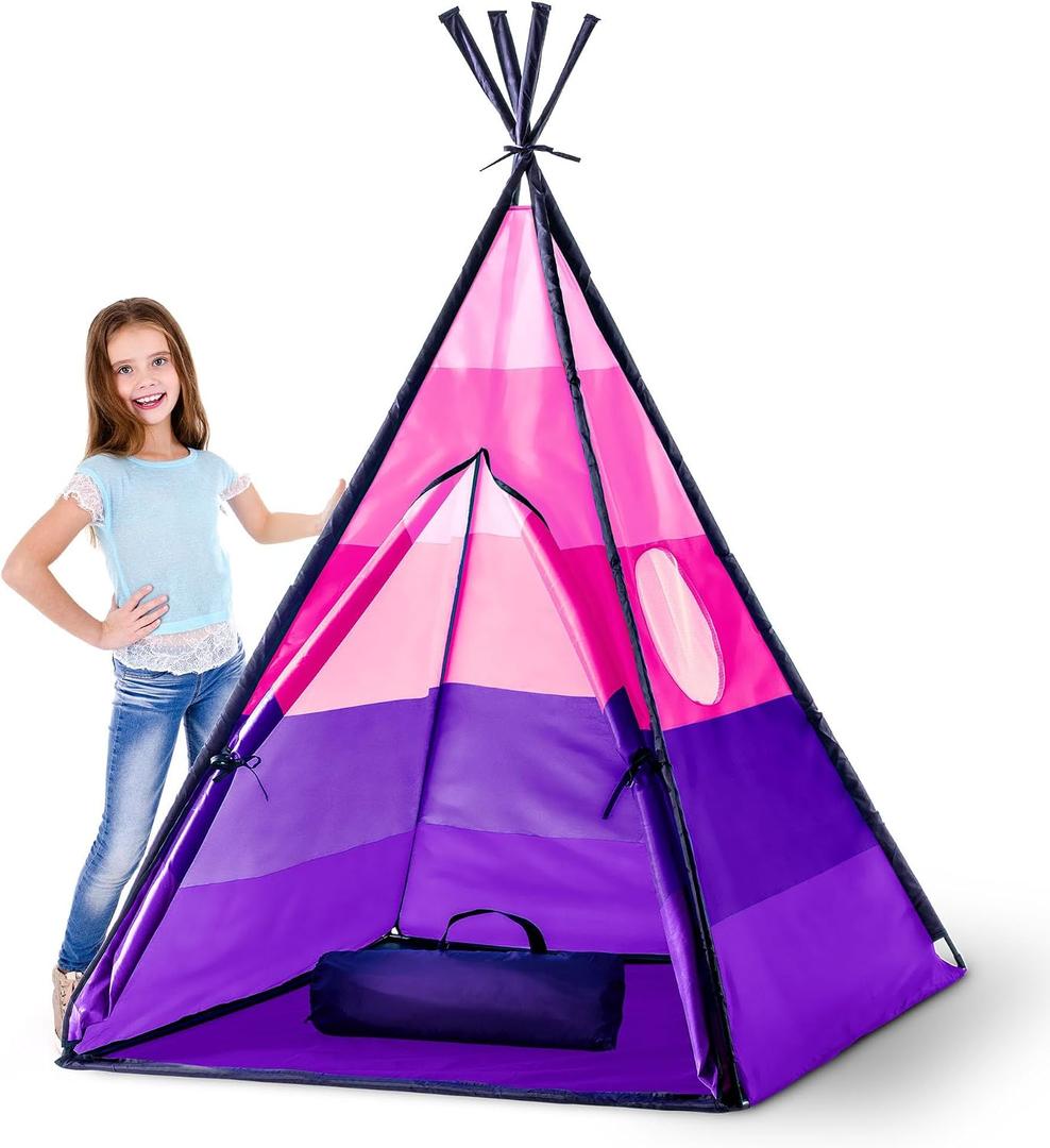 USA Toyz Happy Hut Teepee Tent for Kids - Indoor Pop Up Teepee Kids Playhouse Tents for Boys, Girls, Toddlers with Portable Storage Bag (Pink), 43” L x 43” W x 62.5” H