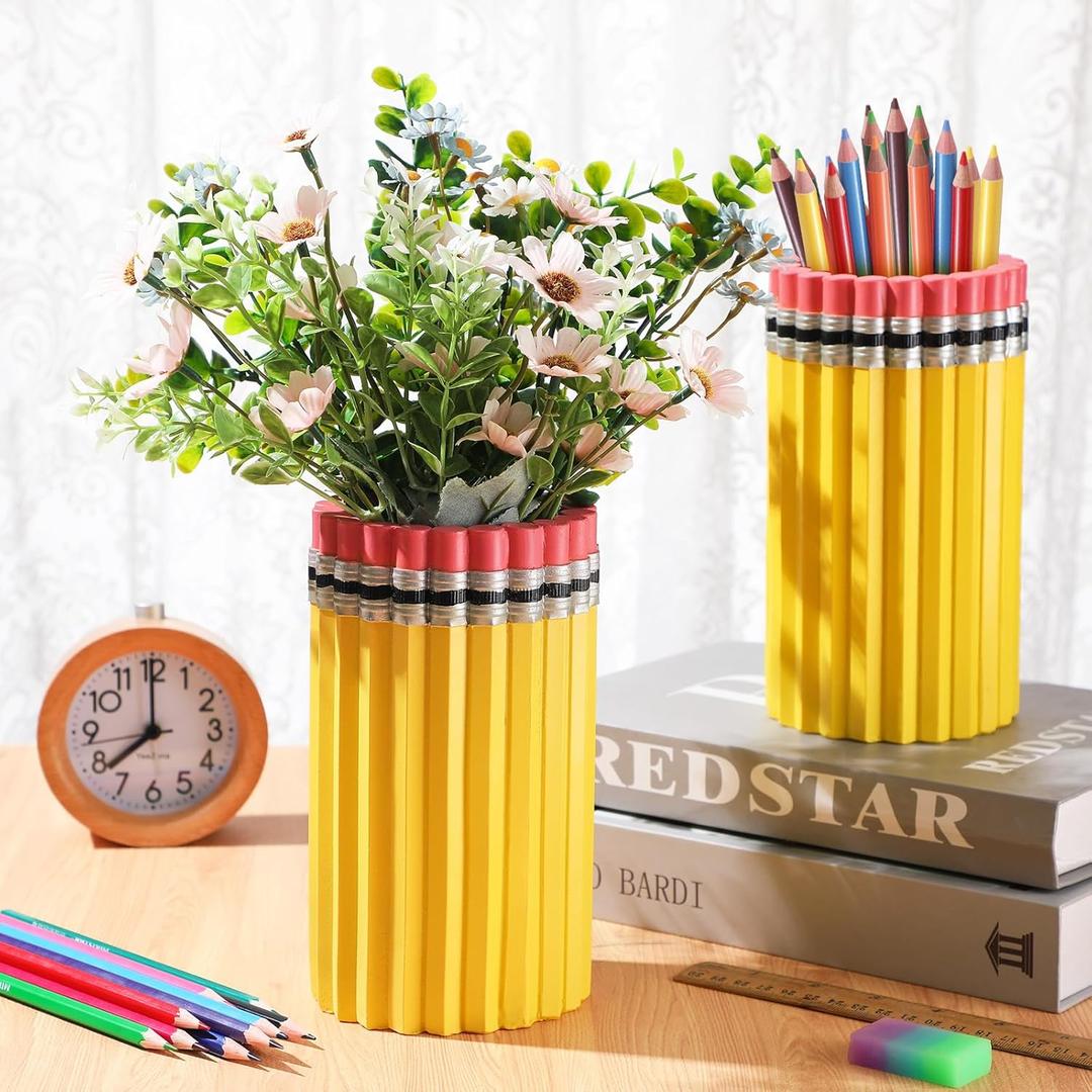 Blushtier 2 Pcs Teacher Appreciation Gifts Teacher Vase Pencil Table Centerpieces Distinctive Pencil Resin Vase End of Year Teachers Desktop Organizer for Retirement Classroom Home Office Supplies