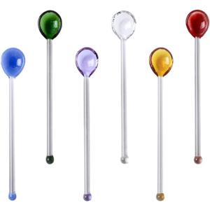 IMIKEYA 6pcs Cocktail Swizzle Stick Glass Cocktail Spoon Long Handle Mixing Scoop Coffee Beverage Drink Stirring Rod Bar for Drinks Milk Tea Cocktai Color Random)