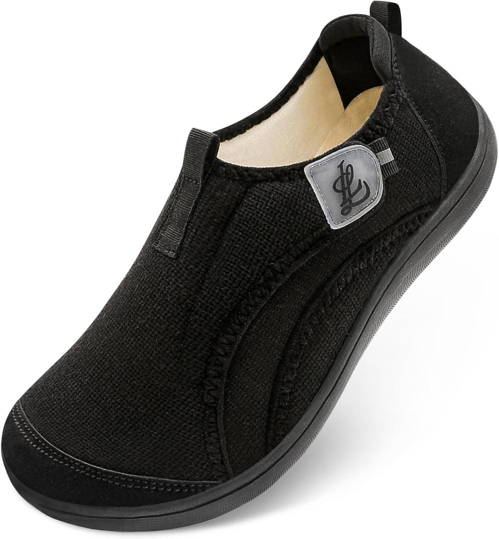 LeIsfIt Mens Slippers Wide House Shoes Adjustable Diabetic Slippers Warm Soft House Slipper for Swollen Edema Feet Indoor Outdoor Warm Shoes (Black, 11 Wide)