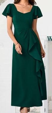 Womens Long Semi Formal Cocktail Dresses Square Neck Split Elegant Evening Party Gowns Ruffle Wedding Guest Dress L