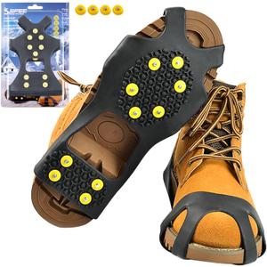 Sfee Ice Cleats for Boots Shoes, Snow Grips Cleats for Ice and Snow Anti-Slip Rubber Traction Cleats for Walking on Snow and Ice 10 Steel Studs Crampons for Hiking, Walking, Climbing, Jogging (Small(Women(5-7)/Men(3-5) for Child)