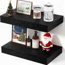 Floating Shelves Bathroom for Wall, Bathroom Shelves Over Toilet, Wall Shelves & Book Shelf for Room, Hanging Shelf, Modern Wooden Mounted Floating Shelves, 12x7x1.5 in (Black, Set of 2)