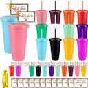 24 Sets End of Year Student Gifts from Teacher 24 oz Summer Plastic Tumbler with Lid and Straw Crazy Cards Colorful Reusable Cups Bulk for End of Year Graduation Gifts