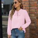CZYINXIAN Womens Dressy Chiffon Blouse Business Work Casual Tie Neck Shirt Tops (Pink, S)