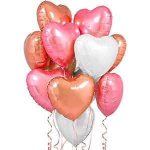 KatchOn Rose Gold, White Pink Heart Balloons - 18 Inch, Pack of 12 | Heart Shaped Balloons, Love Decorations | Happy Anniversary | Bridal Shower | Wedding Shower 5 pack