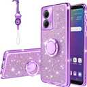 for Moto Edge 5G 2024 Phone Case for Women Girls Glitter Crystal Soft Clear TPU Luxury Bling Cute Protective Cover with Kickstand Strap for Motorola Moto Edge 5G 2024 (Glitter Purple