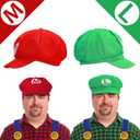 Humairc Super Bros Hats Accessories Set Mary Luigy Caps, Mustaches, Suspenders, Gloves Buttons Halloween Cosplay Costume