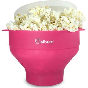 The Original Salbree Collapsible Silicone Microwave Popcorn Popper Maker Machine, Microwavable Bowl Holds 16 Cups, Uses Hot Air and Oil Always Optional  (Magenta)