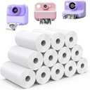 12 Rolls Kids Camera Paper Roll Refill, QIIYNTE Thermal Paper for Kids Camera Instant Print Photo HD Printing for Most Instant Print Camera for Kids and Mini Sticker Printer Machine, White (White-Non-Adhesive)