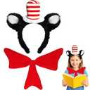 BlissfulTie Red and White Striped Hat Headband  Dr. Week Seus Costume, Cat in the Het Headband for Reading week, Halloween