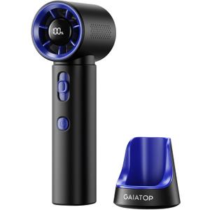 Gaiatop Portable Handheld Turbo Fan, 100 Gear High Speed, Up to 12H Rechargeable Personal Fan with Digital Display, Detachable Base & Lanyard, Small Travel Essentials Cooling Gifts for Women Men