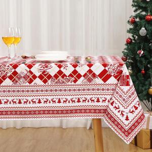 Christmas Tablecloth 60 x 84 Inch for Rectangle Tables, Xmas Plaid Table Cloth Rectangular Red and White Decorative Table Cover for Dinner Picnic Patio Party