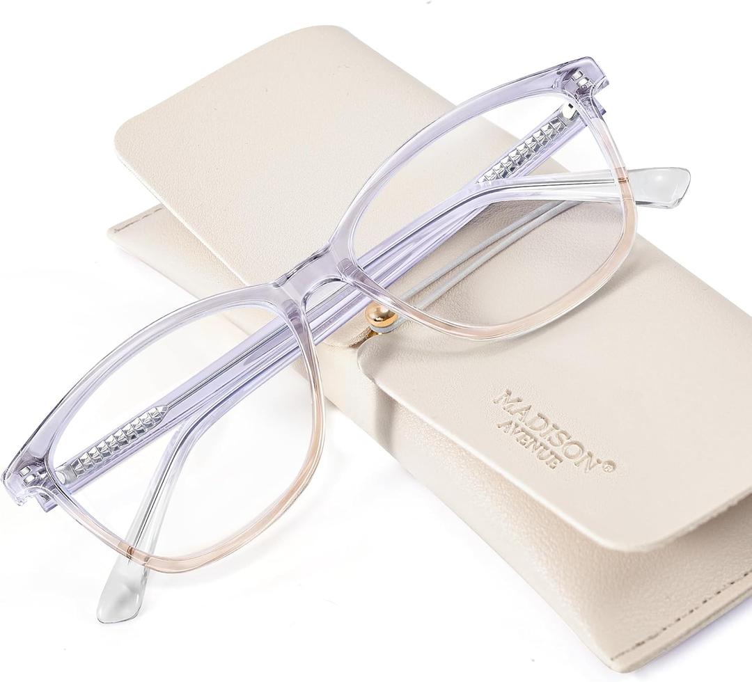 Madison Avenue Blue Light Blocking Glasses Anti Eyestrain UV Glare Blue Light Glasses for Women with Case, TV Phone Computer Gaming Eyeglasses (Purple Gradient Brown)