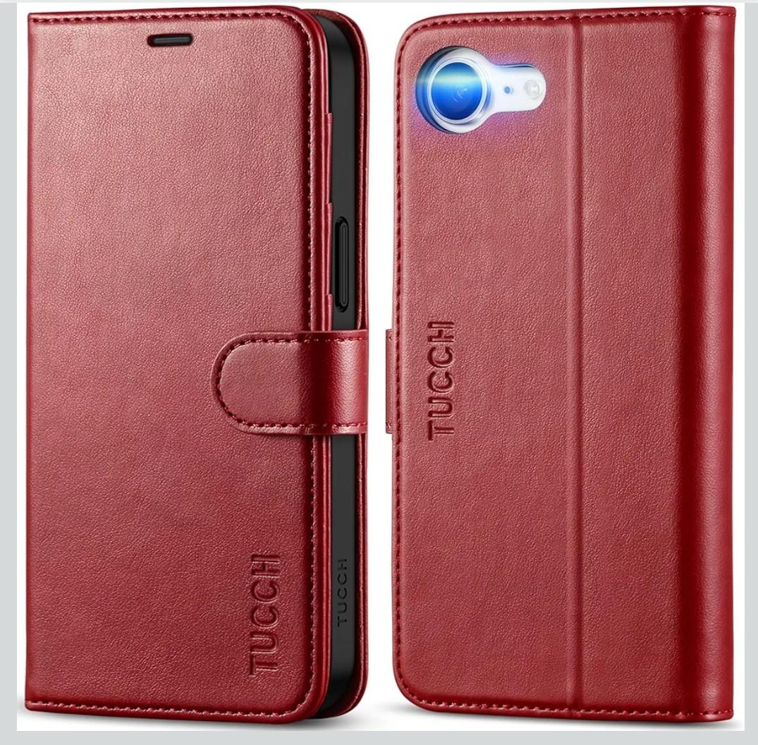 TUCCH Case Wallet for iPhone 16e, [RFID Blocking] PU Leather Stand Folio Cover with 4 Card Slots [TPU Protective Interior Shell] Magnetic Flip Case Compatible with iPhone 16e 5G 6.1", Dark Red