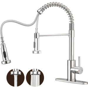 Kitchen Sink Faucet with Pull - Down Sprayer, 2 - Handle 3 - in - 1 Kitchen Sink Filter Faucet, Cold and Hot Mixer Drinking Water Faucet (with Pull-Down Sprayer, Chrome-02)