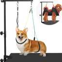 Dog Grooming Arm with Pet Grooming Hammock, getlstub 35" Pet Grooming Table Arm with Adjustable No Sit Haunch Holders, Dog Grooming Stand with Loop Noose for Small and Medium Pets