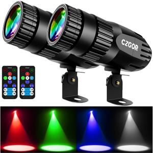 Led Pinspot Light, Czgor 15W Disco Ball Spotlight, RGBW 4 in 1 Mirror Ball Lights with Remote Control, Super Bright LED Pin Spot Light for Parties DJ Club Bar Wedding, RGBW, 2 Pack