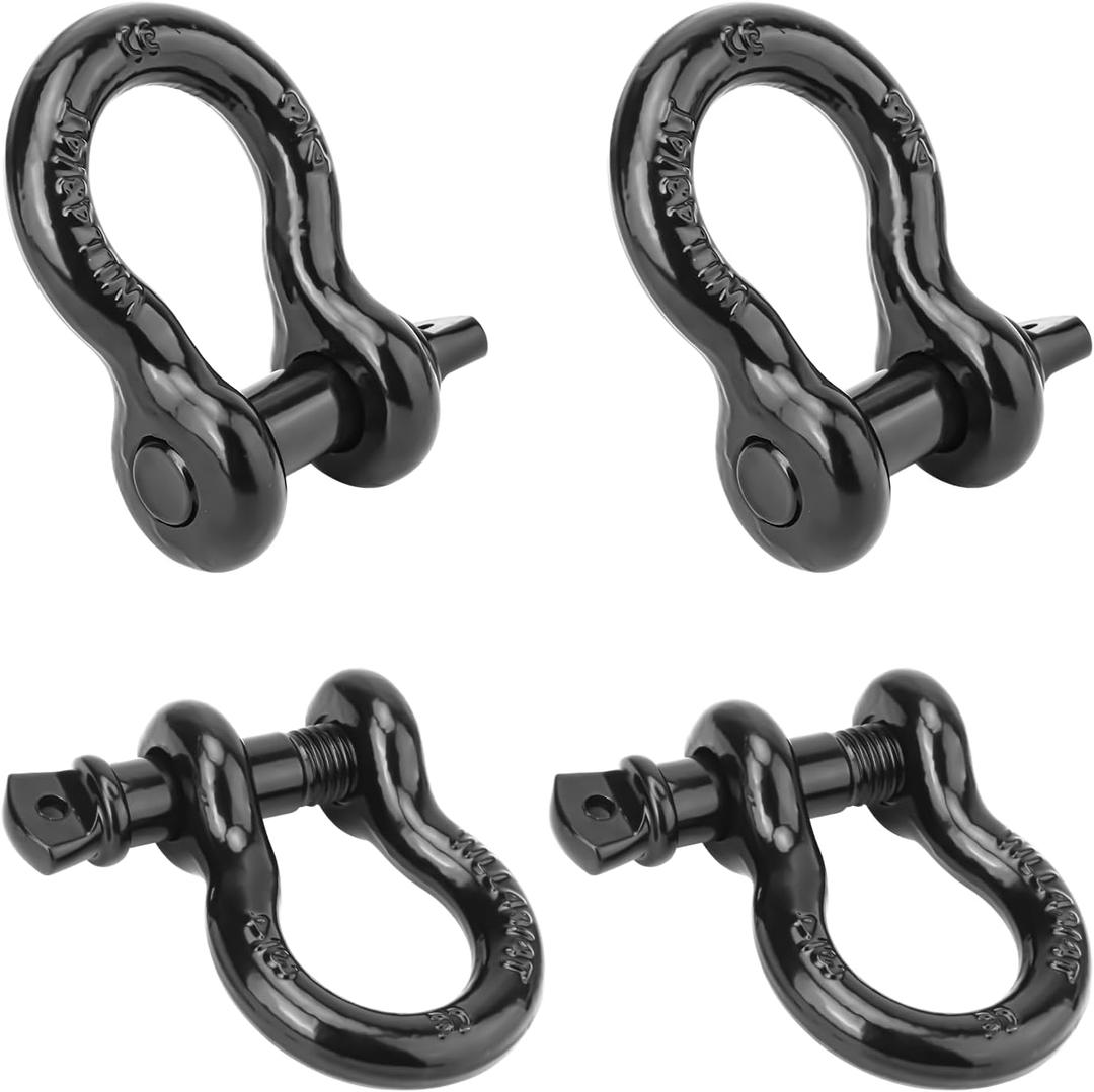 4 Pack 3/4" D-Ring Tow Shackles - G70 Heavy Duty D Shackles, 57,000 lbs Maximum Break Strength, Clevis Shackle with 7/8 Screw Pin, D-Ring Shackles 3/4 for Towing and Off-Road Recovery