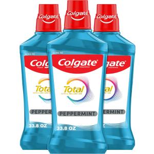 Colgate Total Alcohol Free Mouthwash, Peppermint for Bad Breath, Helps Prevent Gingivitis and Plaque, 3 Pack, 33.8 Oz Each