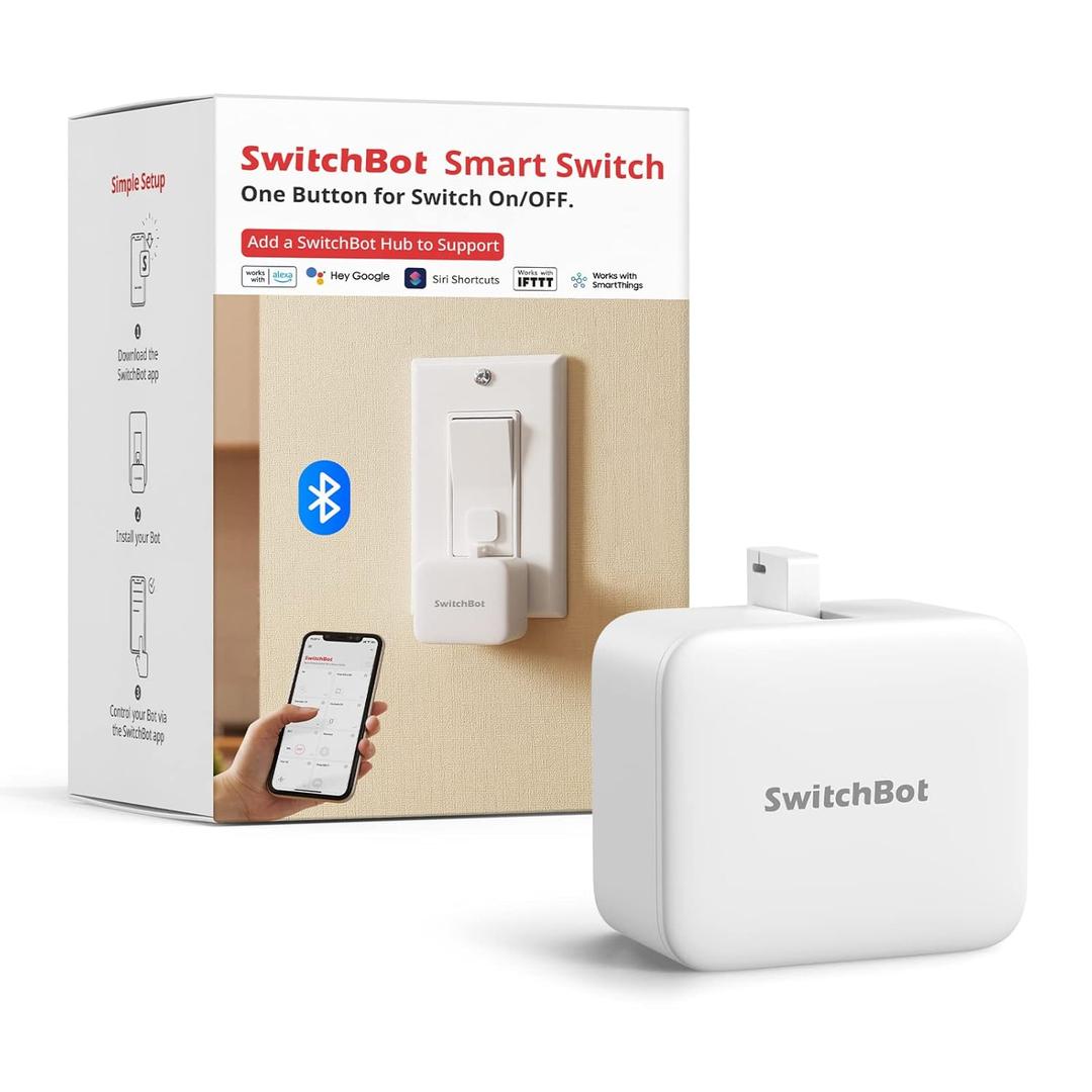 SwitchBot Smart Switch Button Pusher - Bluetooth Fingerbot for Rocker Switch/One-Way Button, Automatic Light Switch, Timer and APP Control, Works with Alexa When Paired with SwitchBot Hub (White)