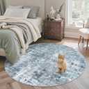 Soalmost 5x5 Blue/Grey Round Rug 5ft Living Room Circle Rug Vintage Round Area Rug Non Slip Indoor Carpet for Entryway Dining Room Bedroom
