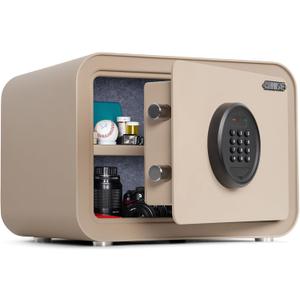 Digital Safe Box, 1.0 Cu.ft Heavy Duty Solid Steel Home Safe with Keypad, Small Personal Security Lock Box for Money, Jewelry, Anti-Theft Money Box for Hotel, Dorm, Office (Sand)