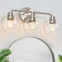 3 Light Bathroom Vanity Light Fixtures, Brushed Nickel Vanity Lights with Clear Globe Glass Shades, Modern Bathroom Lights Wall Sconce Wall Lamp for Mirror Living Room Kitchen Bedroom Hallway