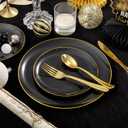 KIRE 200Pcs Black Plastic Plates - Black and Gold Plates Disposable for Party - Include 100 for Dinner and 100 for Dessert for Birthday/Wedding/Graduation