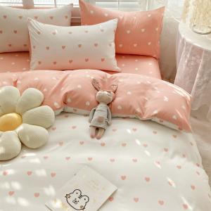 Duvet Cover Set Queen Size Pink Heart Bedding Set Cute Love Heart Comforter Cover 3 Pieces Girls Reversible White Pink Duvet Cover with Zip and 2 PillowcasesNo Comforter