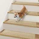 Bullnose Stair Treads Non Slip 9.5" x 32", 14 Pcs Carpet Stair Treads for Wooden Steps Indoor with Edge Protection, Reusable Peel and Stick TPU Backing Stair Runner Rugs - Lattice Pattern Beige