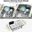 Dish Drying Rack Over the Sink In Stainless Steel Black Expandable Drainer for Small Kitchen, Counter Space Saving Compact Inside Sink Plate Dryer, Adjustable Hanging Metal Wire Strainer Drain Holder