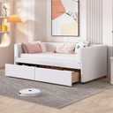 Bellemave Twin Size Daybed with 2 Storage Drawers & Upholstered Ergonomic Design Backrest,Velvet Day Bed Wood Slats, Modern Space Saving Sofabed for Bedroom,Living Room, Easy Assembly (Beige)