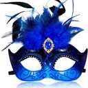 2025 Masquerade Mask for Women with Feathers - Venetian Masquerade Mask for Carnival Ball, Mardi Gras, Prom (Blue)