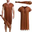 Halloween Men's Costume Adult Caveman Outfit, Orange & Brown for Cosplay & Family Parties (XL)