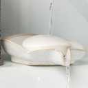 Soap Dishes, Ceramic Shower Soap Dish with Waterfall Design Bar Soap Holder Self Draining Soap Saver for Shower, Bathroom, Sink, Kitchen and Countertop, Beige White (Rectangular)