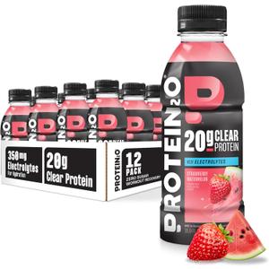Protein2o Hydration Drink - 2-in-1 Liquid Clear Whey Protein Isolate and Electrolyte Drink - 20g Protein, Vitamins B5, B6 - Post-Workout Recovery - 16.9 Fl Oz - 12 Count Strawberry Watermelon, BBD: 12-19-2027