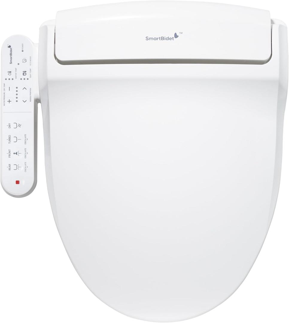 SmartBidet SB-2000 Smart Bidet Electric Bidet Toilet Seat with Heated Seat, Warm Water, Air Dryer Side Control Panel, Round