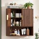 Bathroom Wall Storage Cabinet, Over the Toilet Storage Cabinet with Fluted Doors & Adjustable Shelf, Wood Medicine Cabinet Wall Mounted for Bathroom, Laundry Room & Kitchen, Natural Oak