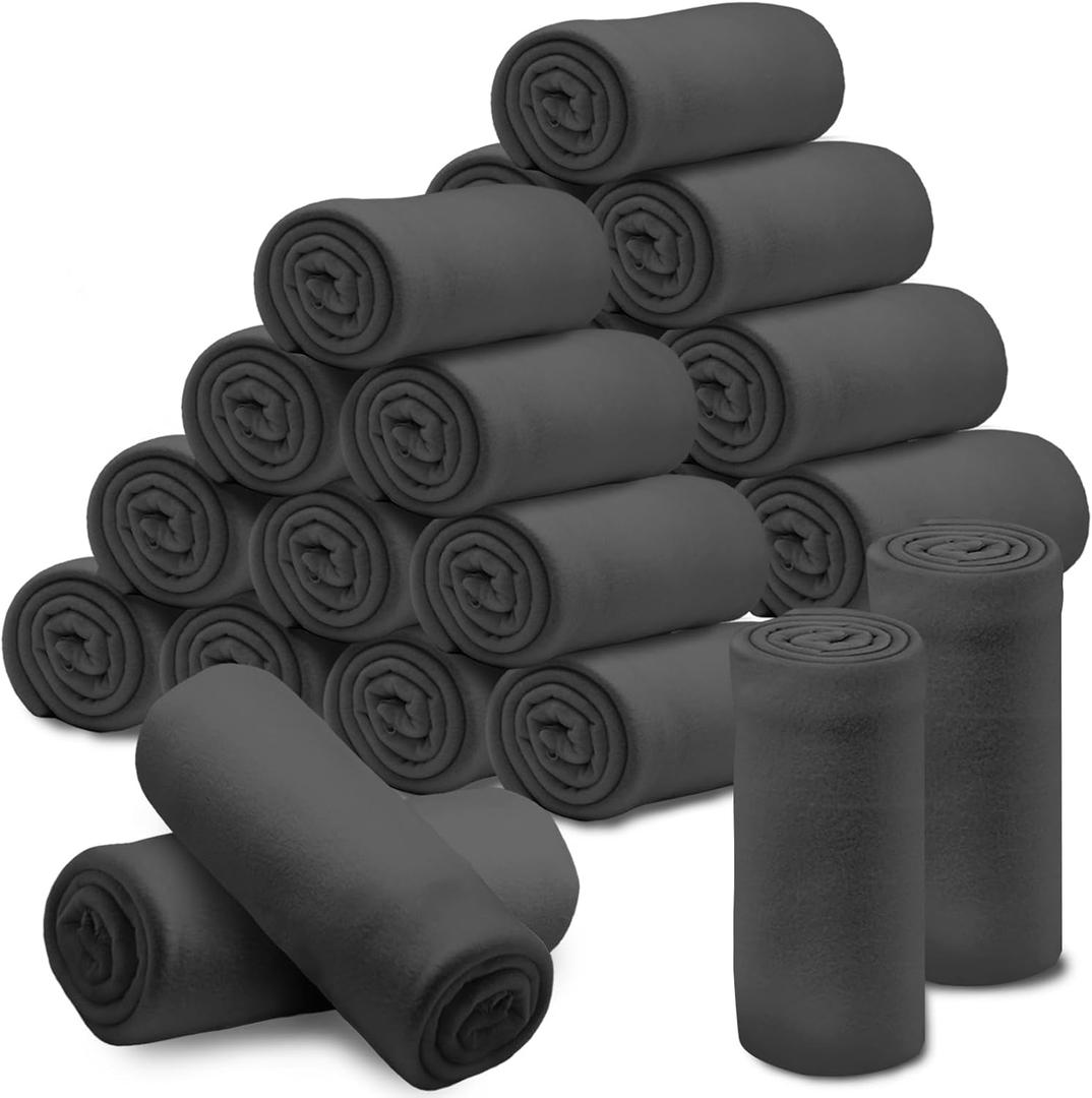 24 Pcs Soft Fleece Blankets Bulk 60 x 50 in, Lightweight Throw Blankets in Bulk Cozy Bulk Blankets for Wedding Bed Couch Use Gifts & Home, Homeless Donation | Oeko-TEX 100 Certified(Black)