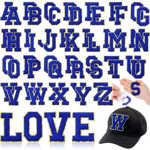 WILLBOND 52 Pcs Chenille Letter Patches A-Z, Self Adhesive Alphabet Patches for Clothes, Bags, Hats DIY, Name Craft & Personalized Best Mom Groovy Wedding Gifts(Dark Blue,2.8 Inch)