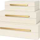 Beige Shagreen Decorative Box Set of 3 - Faux Leather Nesting Storage Boxes with Lids, Large Modern Jewelry Organizer, Stackable Home Decor Box for Bedroom, Bathroom & Office