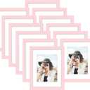 7 x Picrit 8.5x11 Picture Frame Set of 12, Display 6x8 with Mat or 8.5 x 11 without Mat, Photo Frames for Wall Mounting or Table Top Display, Pink